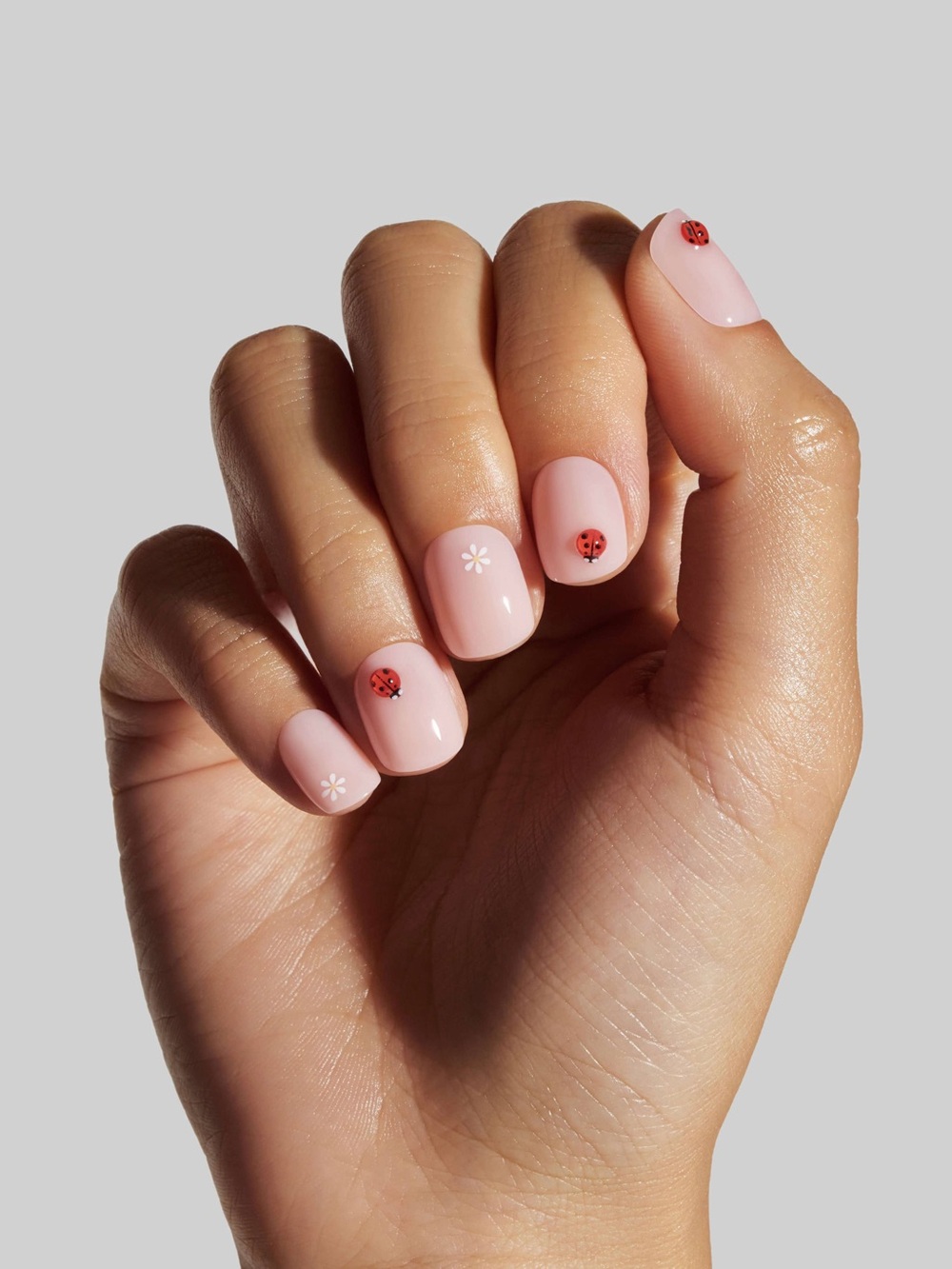 Nude Pink Ladybug Accent Press-On Nails - Women Makeup